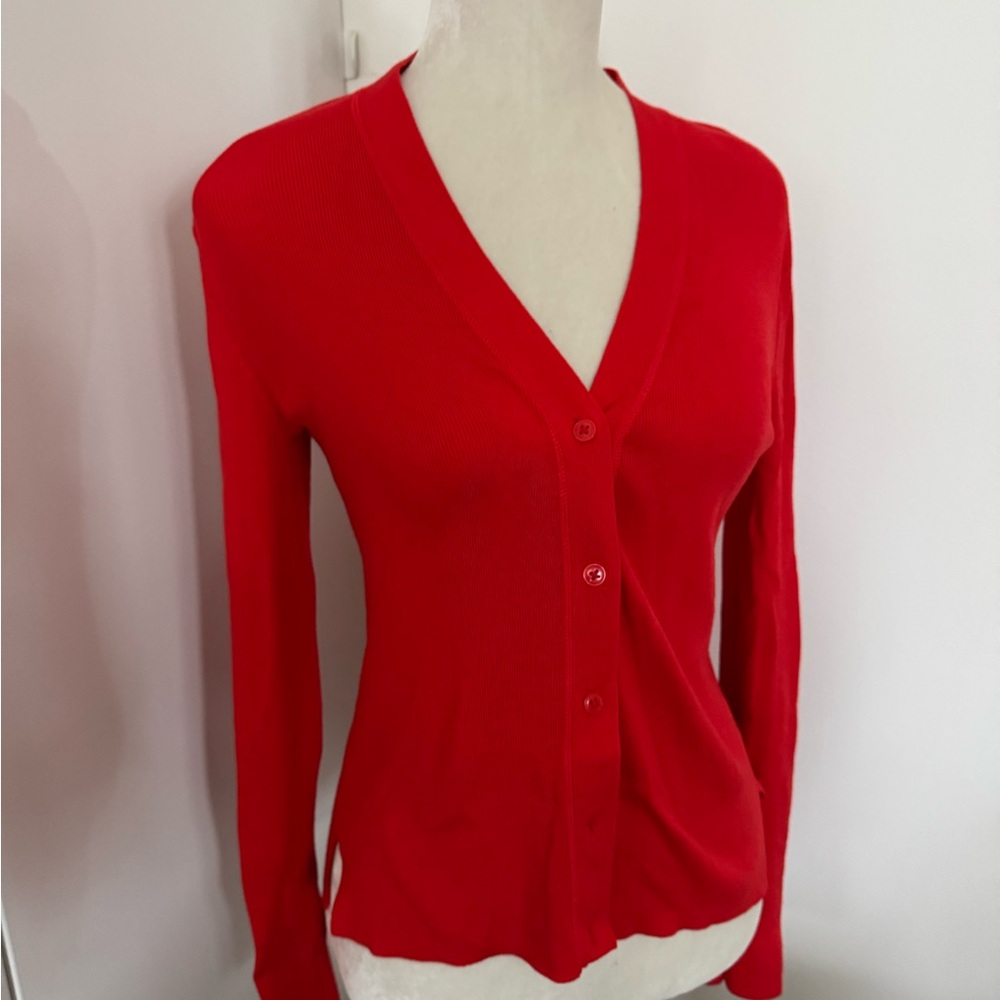 Orange V-Neck Button-Up Women's Sweater